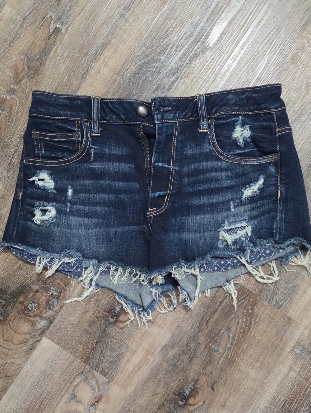 American Eagle Outfitters Dark Blue Distressed Denim Shorts